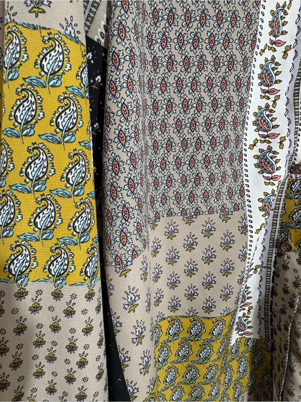 Bucketlist Patchwork Paisley Boho Button Down Blouse Mustard L - Picture 4 of 9